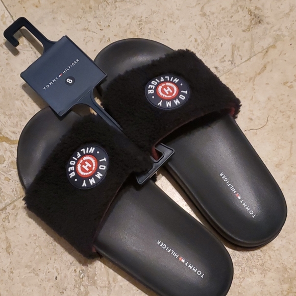 Tommy Hilfiger Shoes - Tommy Hilfiger Black Faux Fur Slides Size 8 BRAND NEW never worn